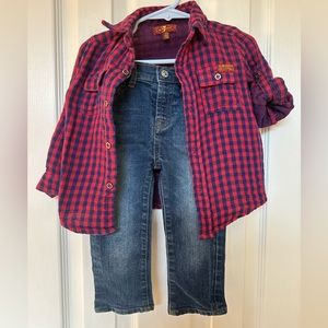 7 For All Mankind Kids Flannel Shirt and Jeans Set